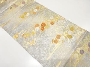 引箔螺鈿　菊に秋草・蝶模様織り出し　袋帯